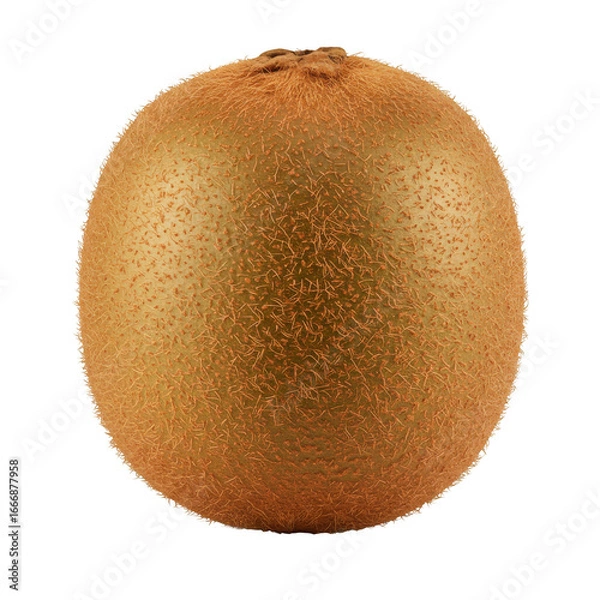 Fototapeta A single ripe golden kiwi fruit with its fuzzy brown skin isolated on a transparent background isolated on transparent background