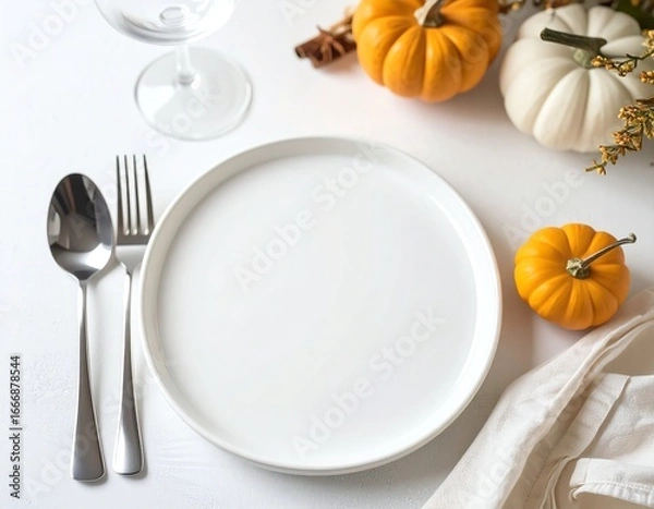 Fototapeta Elegant dining setup with autumn decorations.