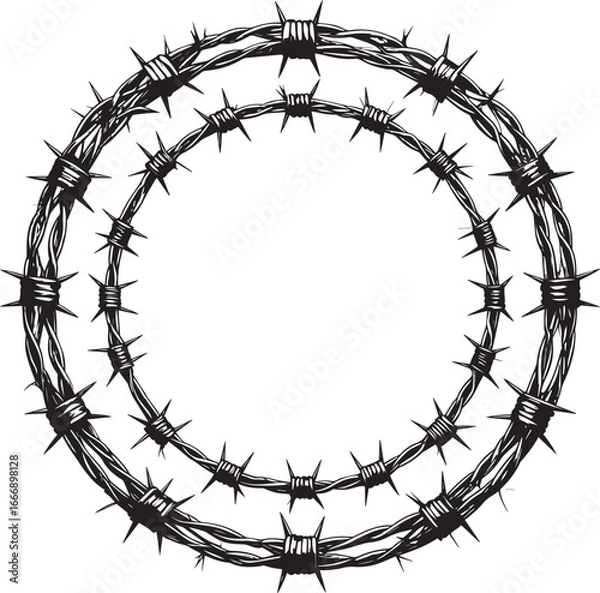 Obraz Barbed Wire Round Frame Silhouette | Black Vector Icon