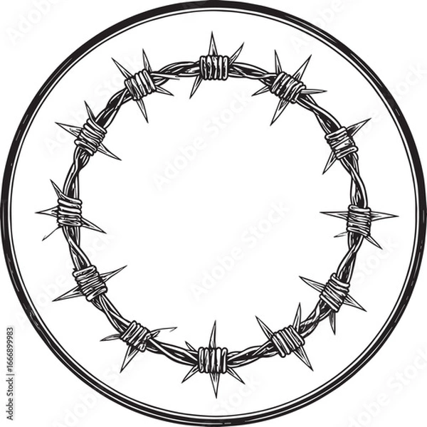 Obraz Barbed Wire Round Frame Silhouette | Black Vector Icon
