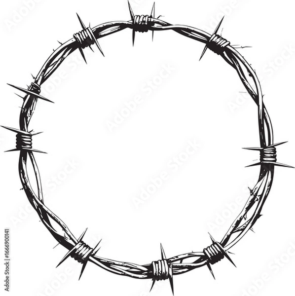 Obraz Barbed Wire Round Frame Silhouette | Black Vector Icon