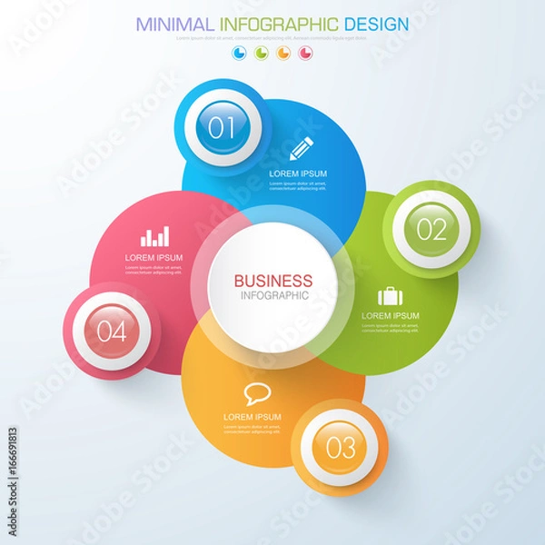 Obraz Business  infographic  template  the concept is circle option step with  full color icon can be used for diagram  infograph  chart  business presentation or web , Vector design element  illustration
