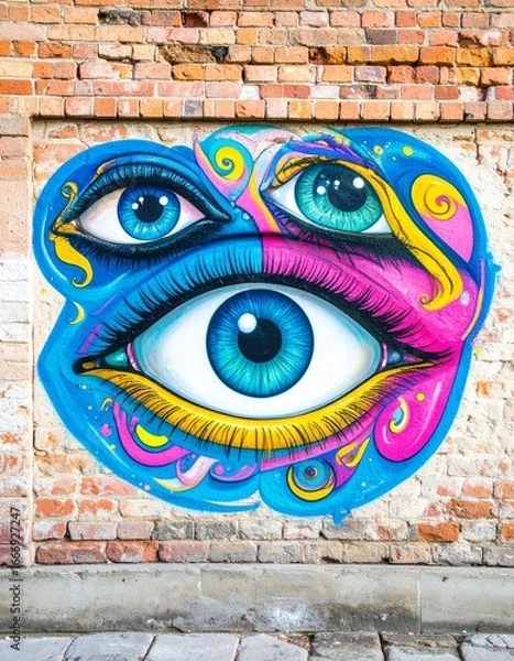 Obraz Generated image Surreal Eyes Mural on Brick Wall