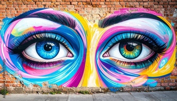 Obraz Generated image Surreal Eyes Mural on Brick Wall