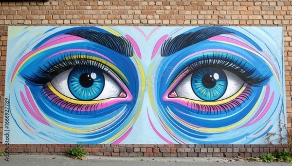 Obraz Generated image Surreal Eyes Mural on Brick Wall