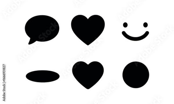 Fototapeta vector solid black filled icons warm heartedness (kind words): speech bubble heart icon smile line shadow smear highlight rim light dot.