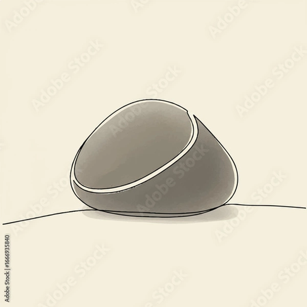 Obraz Smooth rounded pebble line icon, featuring a simple organic outline with soft, elegant curves, rendered as a minimalist vector illustration.