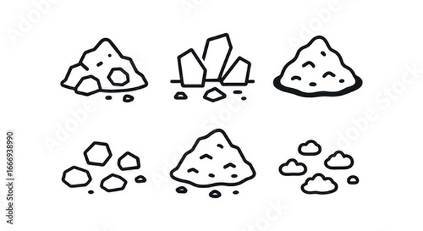 Fototapeta vector outline icons sinkhole (debris pile): rubble mound broken pieces shadow smear highlight rim rock fragments soil clumps.