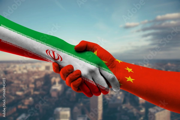 Fototapeta Shaking hands Iran and China