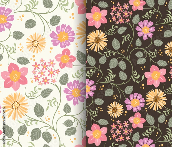 Obraz Yellow and Purple Flowers Garden Pattern