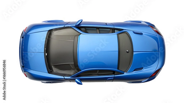 Fototapeta Blue Car Top View Isolated on Pure White Background – High-Quality PNG Clipart for Design and Mockups