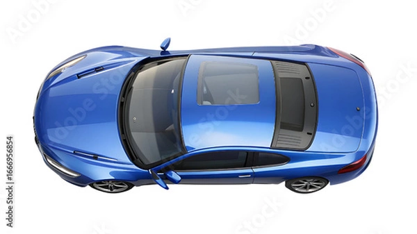 Fototapeta Blue Car Top View Isolated on Pure White Background – High-Quality PNG Clipart for Design and Mockups