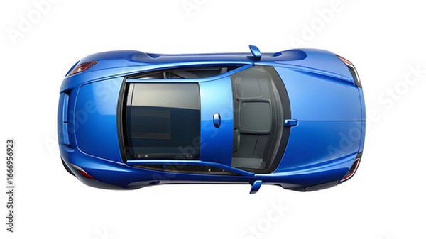 Fototapeta Blue Car Top View Isolated on Pure White Background – High-Quality PNG Clipart for Design and Mockups