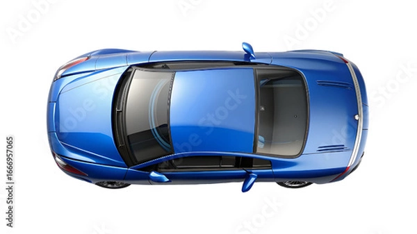 Fototapeta Blue Car Top View Isolated on Pure White Background – High-Quality PNG Clipart for Design and Mockups