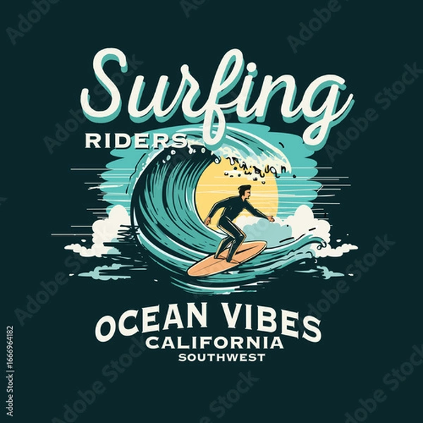 Fototapeta Surfing Riders Ocean Vibes California surfer vector graphic design