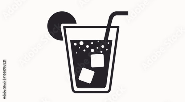 Obraz Drink Icon Set. Vector isolated editable back and white illustration of a glass with ice and straw