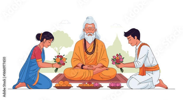 Fototapeta Spiritual Offering to a Guru in a Traditional Indian Setting