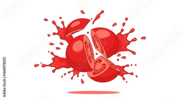 Fototapeta Juicy Tomato Explosion Splashing Liquid Red Fruit