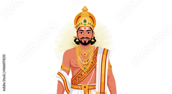 Fototapeta Illustration of Ancient Indian Royal Figure with Ornate Crown and Jewelry