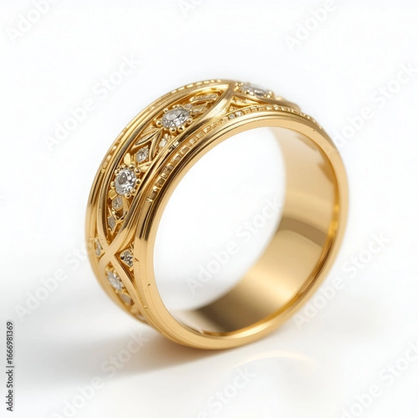 Obraz gold ring with diamonds isolated