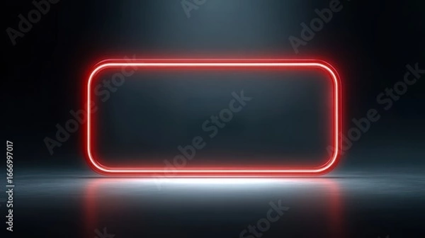 Fototapeta A glowing red neon frame against a dark background, creating a modern and minimalistic aesthetic.