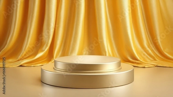 Fototapeta A polished golden podium against a soft yellow backdrop, creating a luxurious and elegant setting.