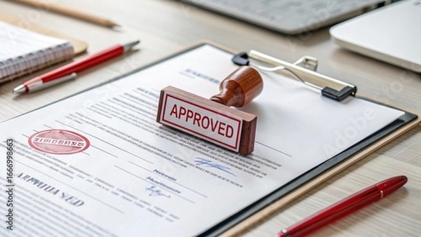 Fototapeta Approved stamp on application form or business agreement document