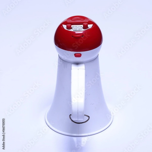 Fototapeta Megaphone speaker device, white red color, no logo