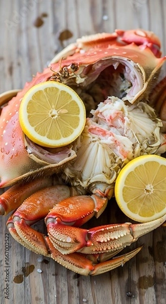 Fototapeta Fresh Dungeness crab with lemon slices