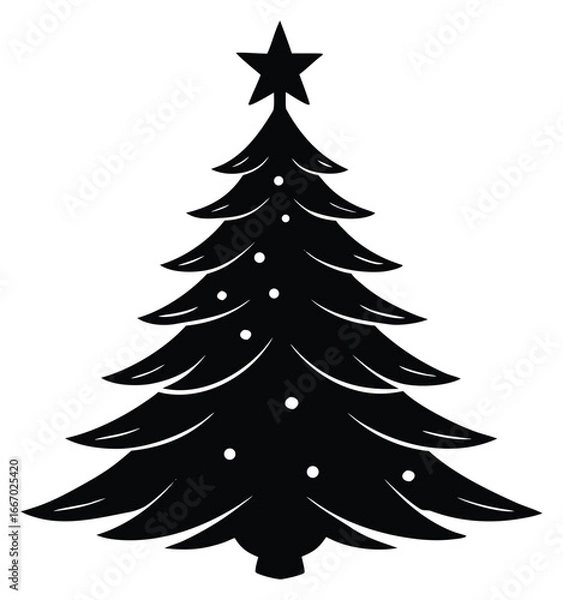 Fototapeta Elegant Christmas tree silhouette with star and ornaments for holiday designs