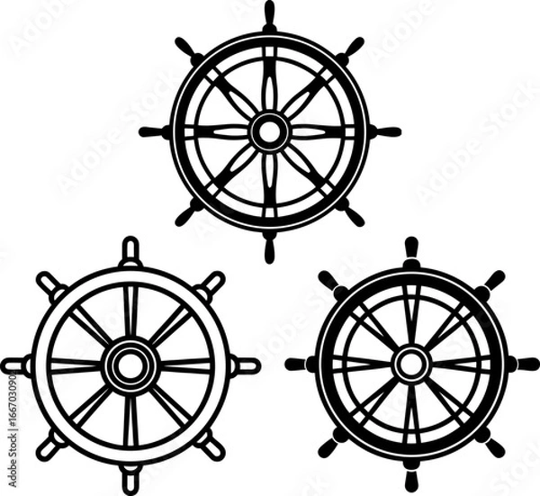 Obraz Ship wheel set, Set of ship wheel, ship wheel collection, Vector of ship wheel, ship wheels silhouette, ship wheels isolated on white background