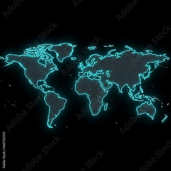 Fototapeta Global map, glowing outline