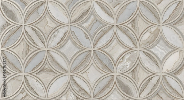 Fototapeta neutral geometric wall tiles with circular cutouts, modern architectural pattern, decorative background for contemporary interiors, facades, or artistic installations

