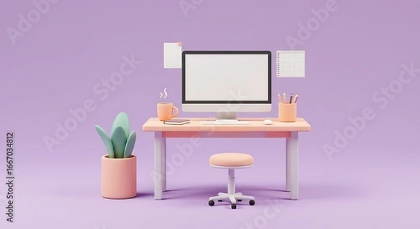 Fototapeta Modern Minimalist Workspace Setup for Focused Productivity.
