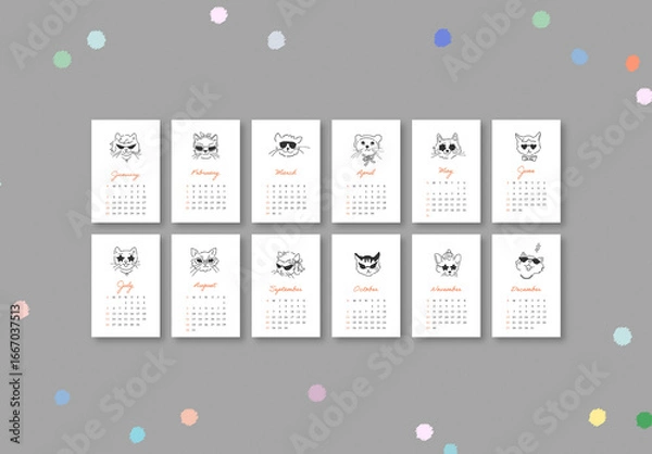 Fototapeta 2026 Calendar With Cats Layout
