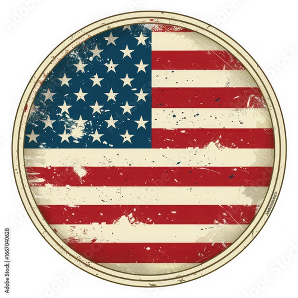 Fototapeta Distressed circular american flag with stars and stripes, a symbol of patriotism and national pride isolated on transparent background
