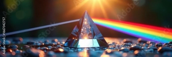 Obraz Crystal prism refracting sunlight, vibrant rainbow arc, wonder, close-up