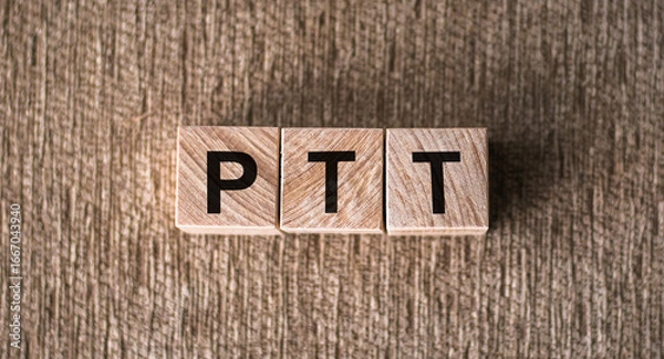 Fototapeta A wooden block with the acronym PTT spelled on it, representing the medical term Partial Thromboplastin Time.