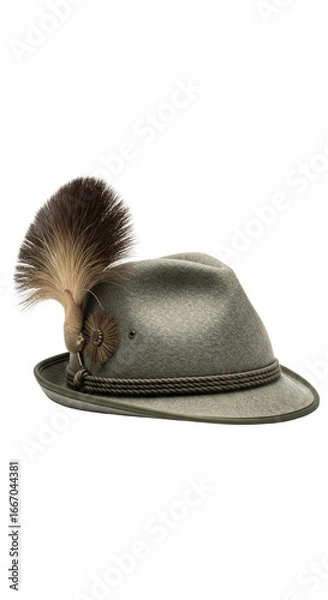 Fototapeta PNG cut out isolated background. A studio photograph of a traditional Bavarian alpine hat, also known as a Tyrolean hat.