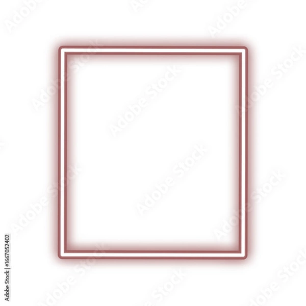 Fototapeta Reddish-brown glowing square frame with a neon effect on a white background, a simple graphic design element.