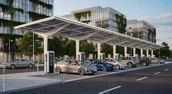 Fototapeta Futuristic Eco Bus Stop with Solar Roof