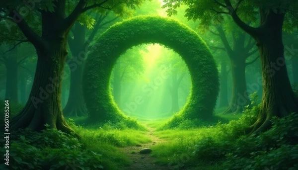 Obraz Lush green circle, divine center, mystical forest, soft light, fantasy, holy