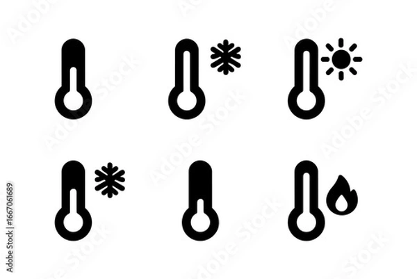 Fototapeta Thermometer icons indicating temperature variations with weather symbols