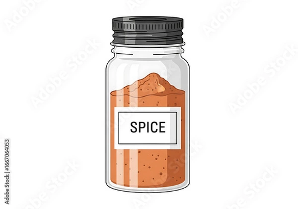 Fototapeta A glass spice jar filled with a vibrant, terracotta-colored spice displays a simple, label-marked "SPICE."