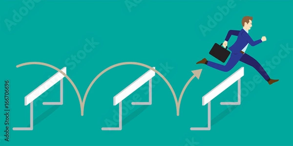Obraz Businessman Jumping Over Hurdles