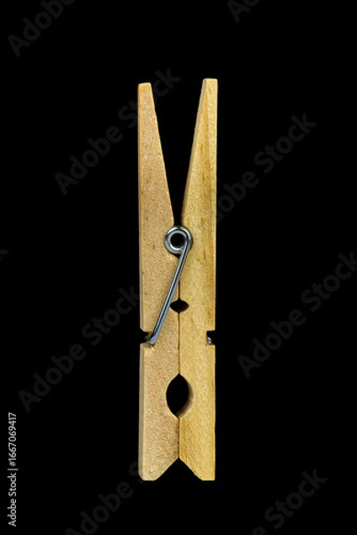 Obraz Wooden Clothespin Isolated on Black Background