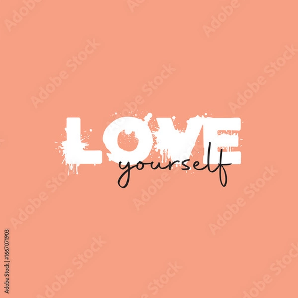 Fototapeta Love yourself handwritten black text isolated on pink background vector.
