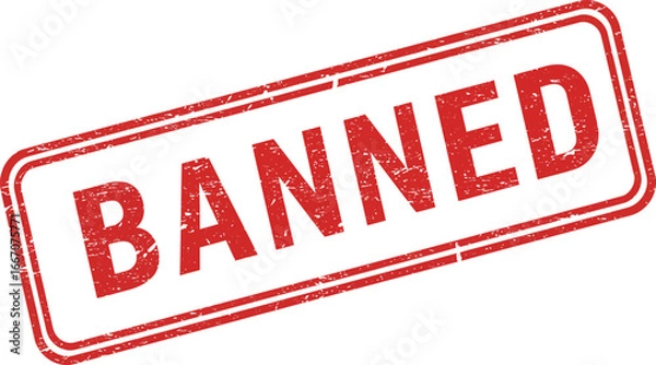 Fototapeta A red rubber stamp with the word banned on a white background on transparent background