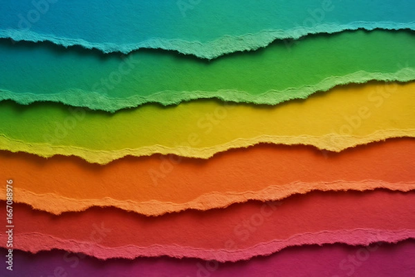 Obraz Vibrant rainbow layers of torn paper create a textured background