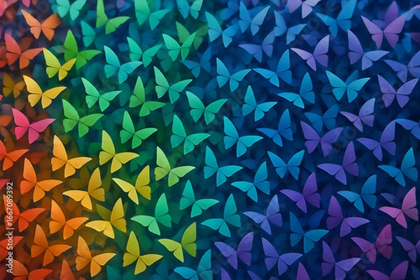 Obraz Vibrant rainbow butterfly wall art displayed in a gradient pattern